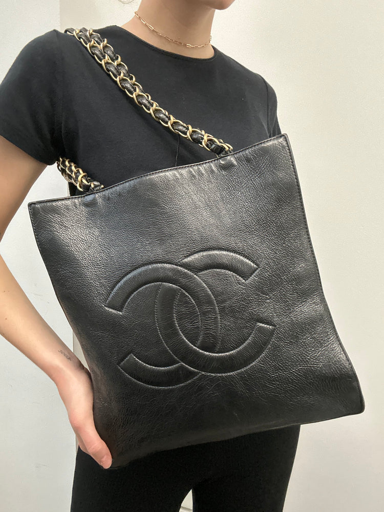 Chanel 2020 Black Calfskin Leather Vertical Tote Bag