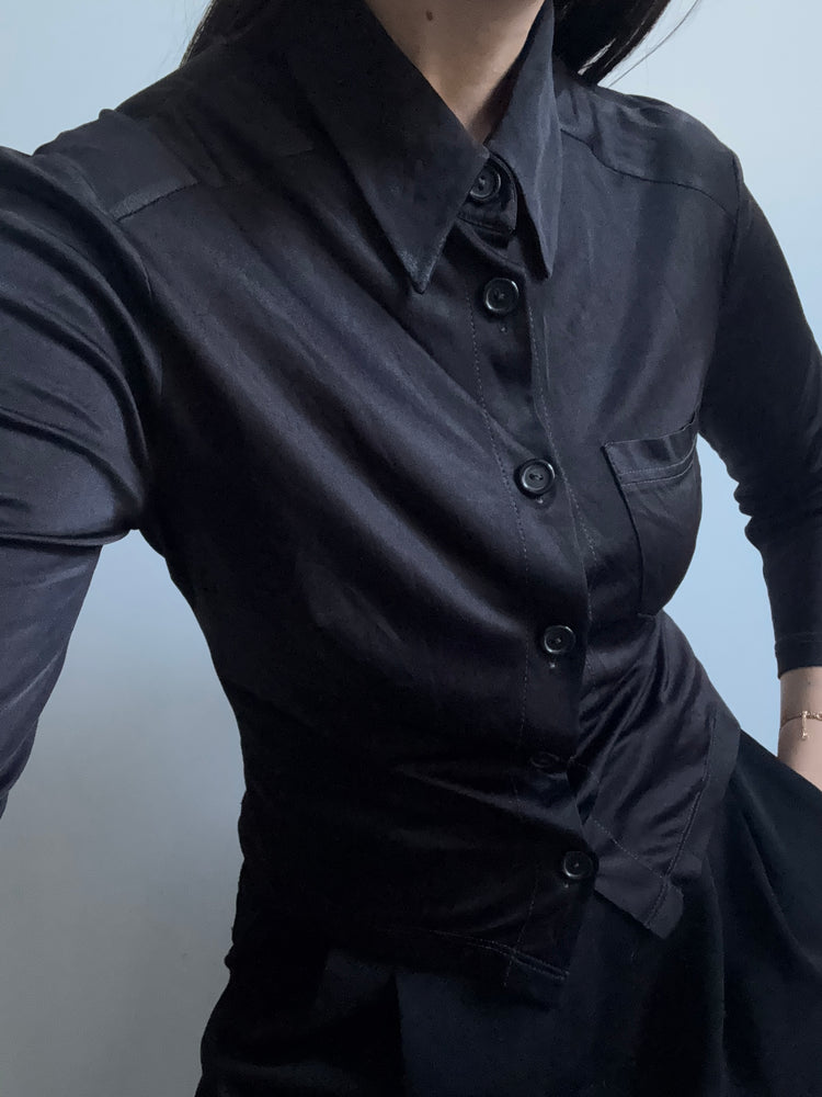 Vintage Black D&G Fitted Satin Blouse Size Small