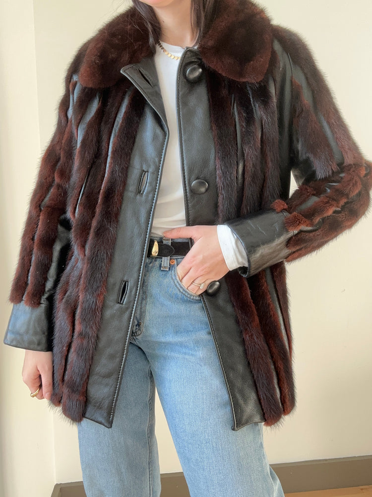 Vintage Brown Mink and Leather Jacket Size 2