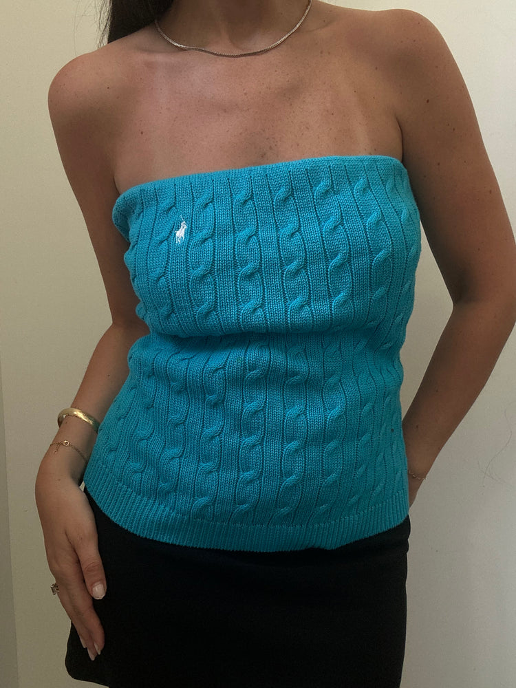 Vintage Ralph Lauren Strapless Cable Knit Tube Top Size Large