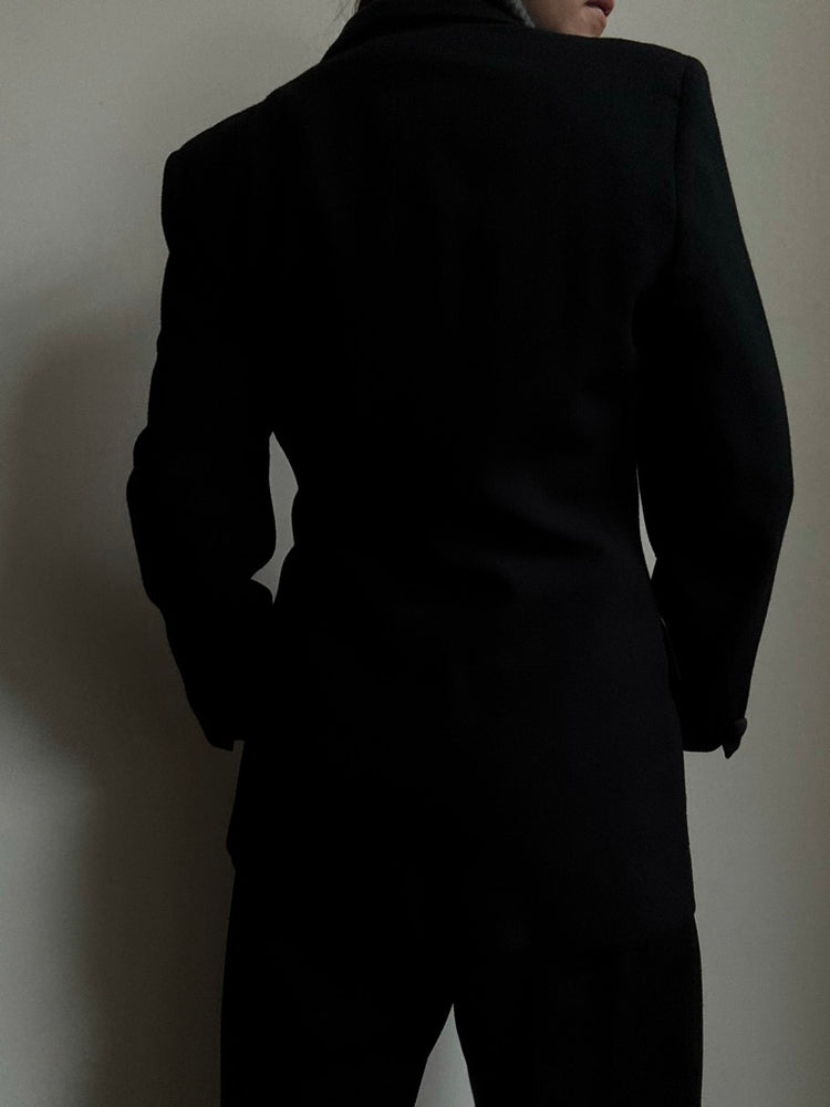 Vintage Pure Wool Black Tuxedo Style Blazer Size Small