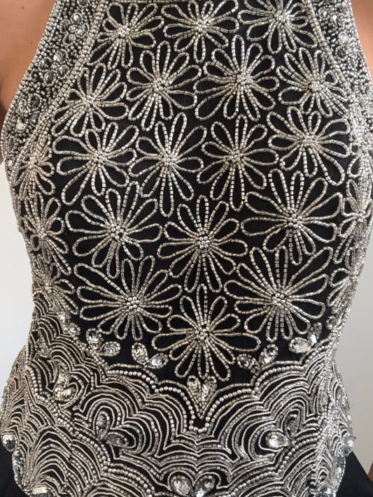 Vintage Silk Floral Beaded Halter Top Size Medium