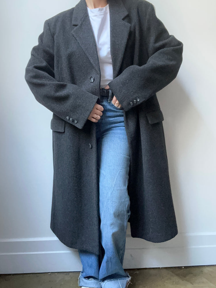 Vintage Charcoal Grey Wool Trench Size M