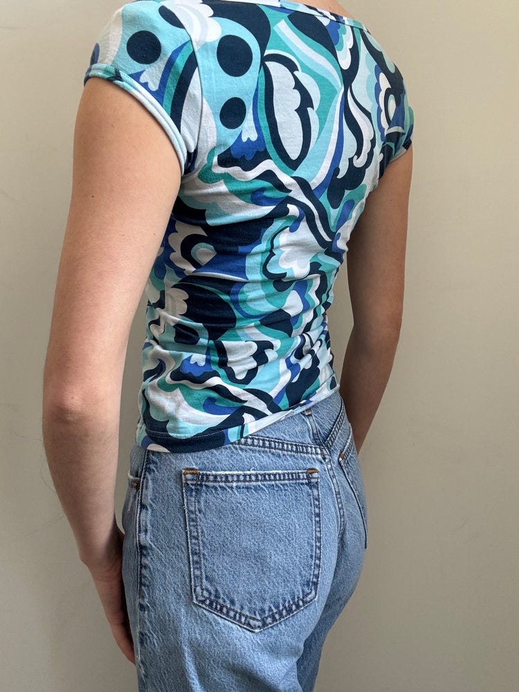 Vintage Dolce & Gabbana Beachwear Blue Patterned Top Size Small
