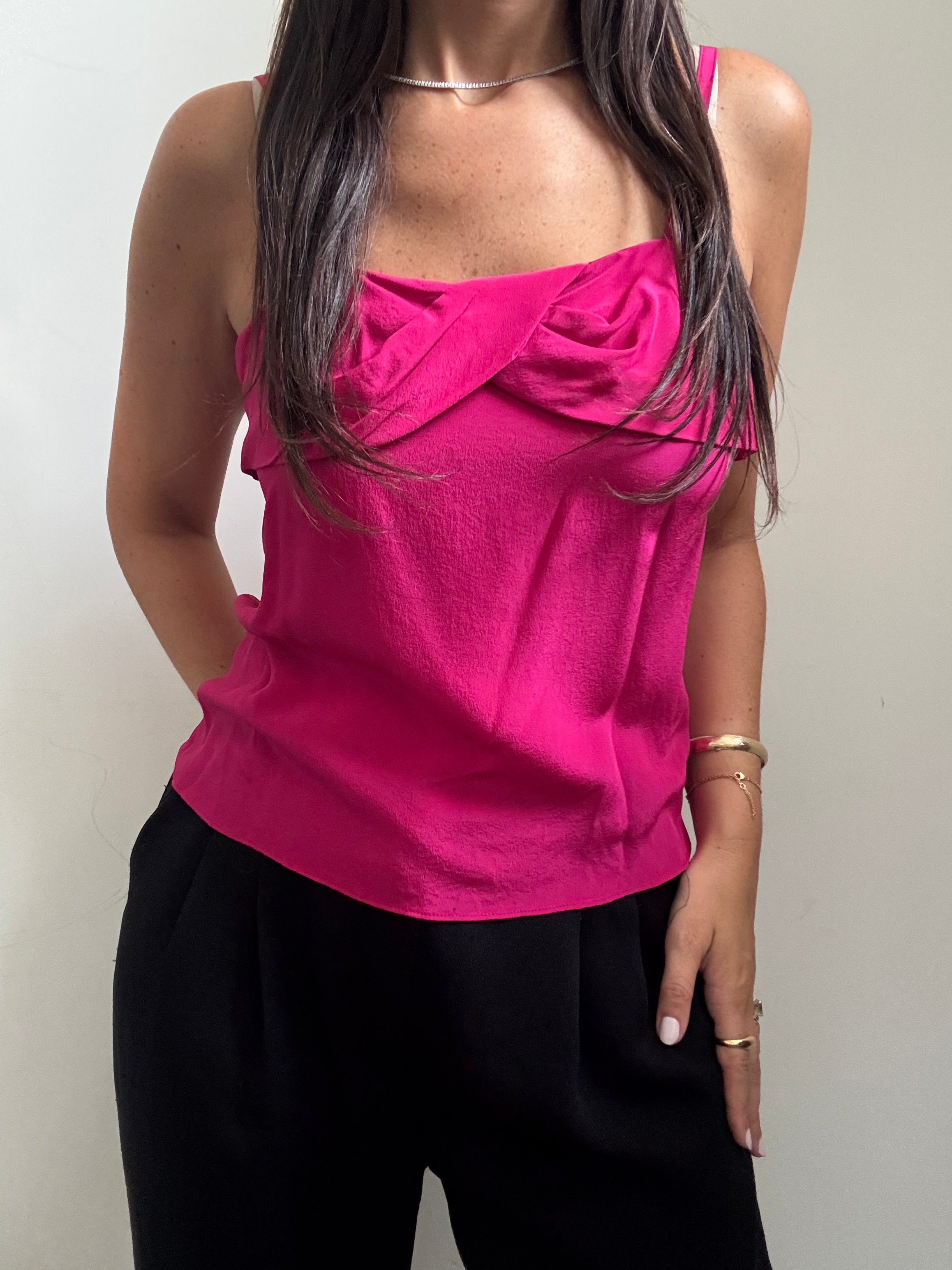 Vintage Pink Silk Bow Tank Top Size Small