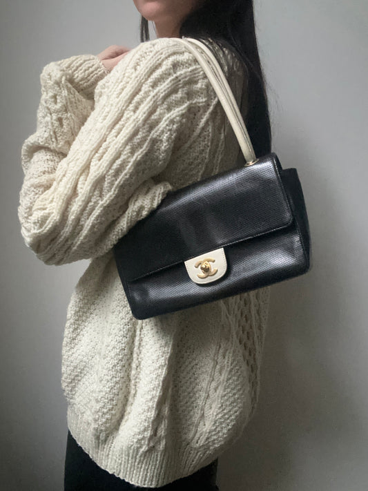 Vintage Chanel Leather Black and White Shoulder Bag