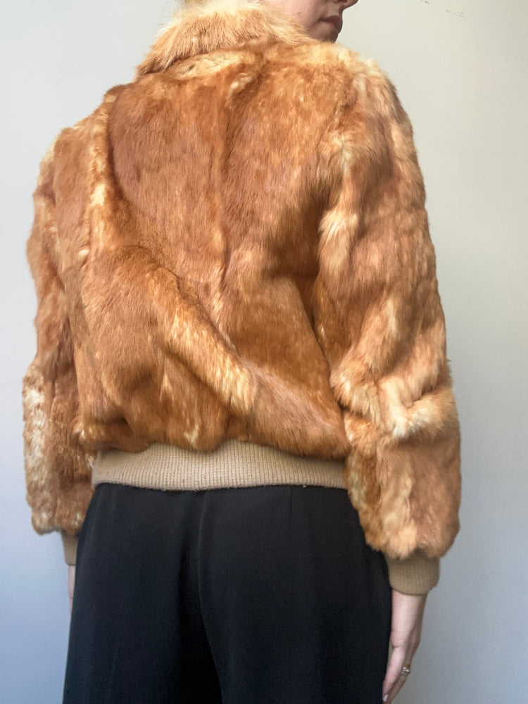 Vintage Rabbit Fur Bomber Jacket Size S