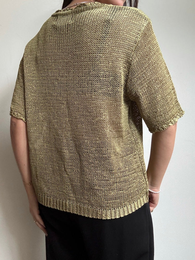 Vintage Green Knitted Half Sleeve Cardigan Size Large