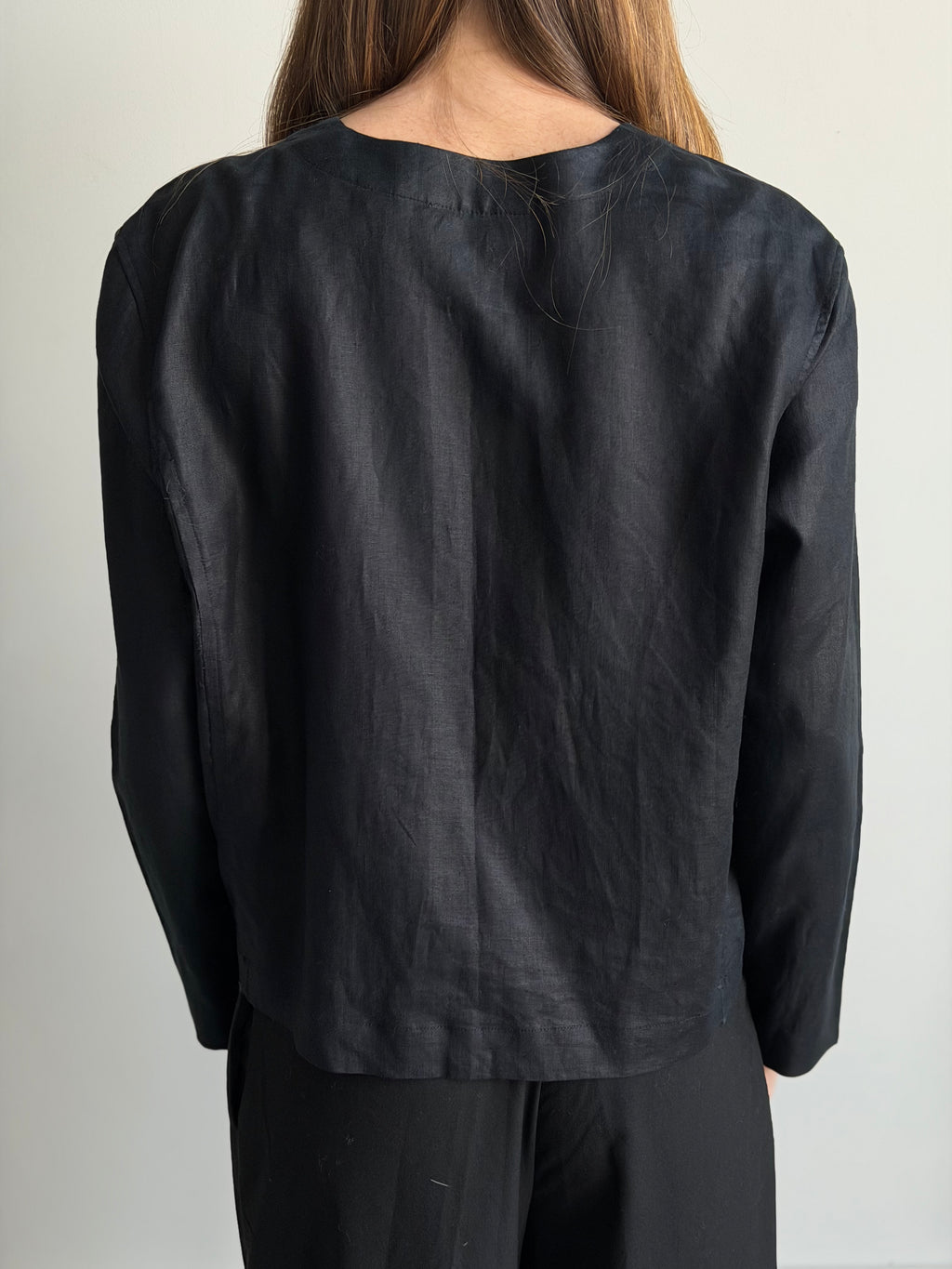 Vintage Black Linen Buttoned Top Size Large