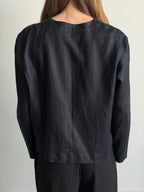 Vintage Black Linen Buttoned Top Size Large