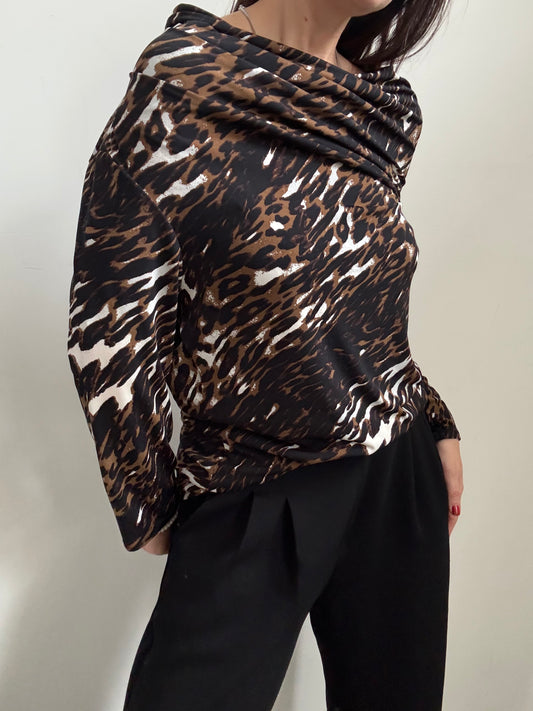 Vintage Stretch Animal Printed Top Size Large
