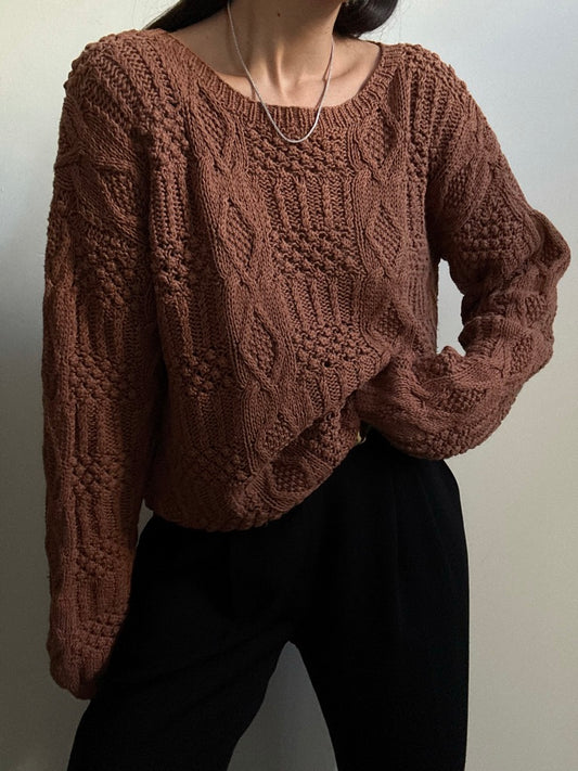 Vintage Camel Open Knit Crew Sweater Size Small