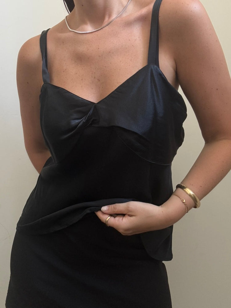 Vintage Black Silk Tank Top Size Large