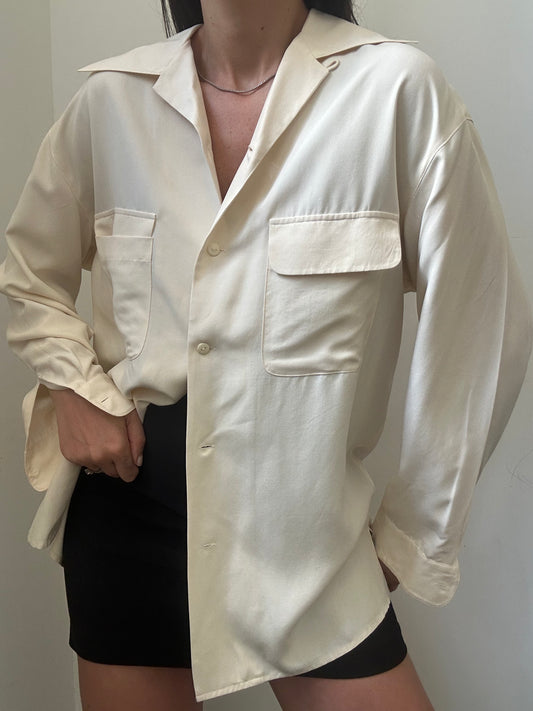 Vintage Pure Silk Ivory Blouse Size Large