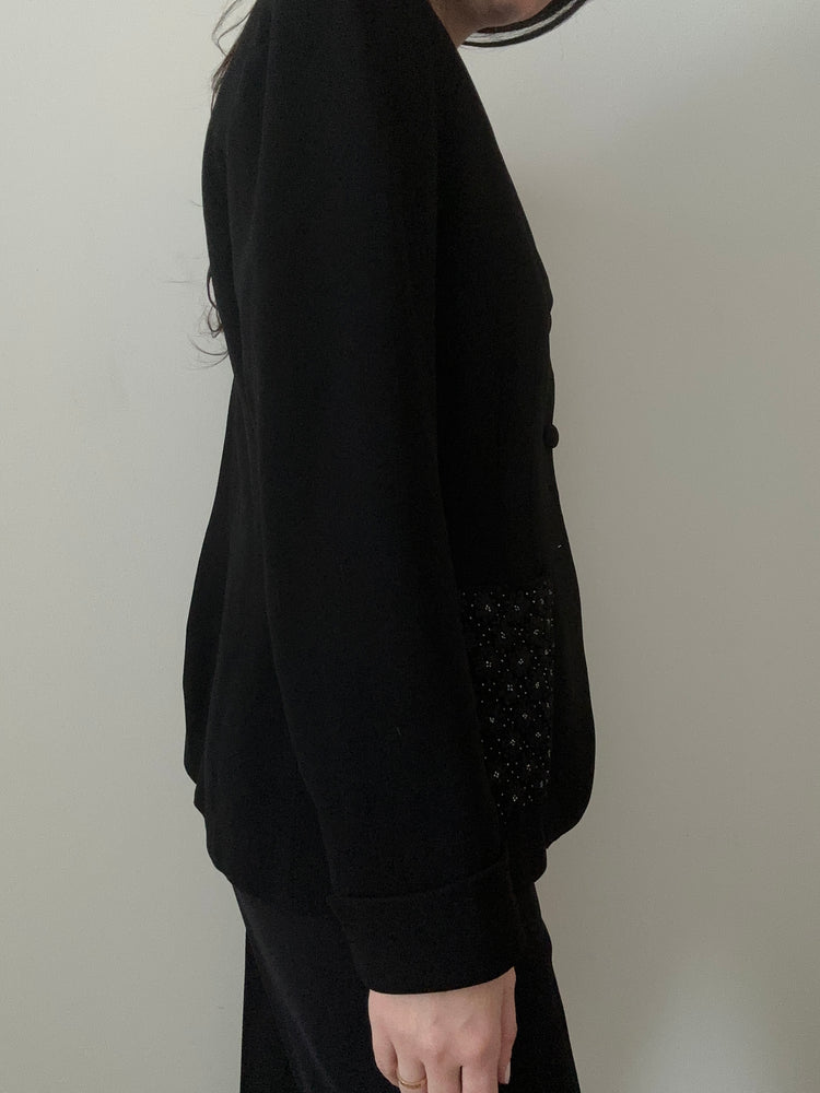 Vintage Embroidered Floral Blazer in Black Size 6