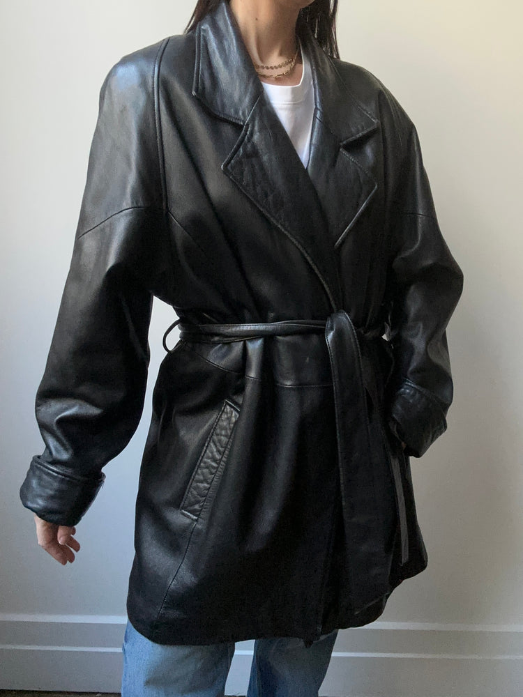 Vintage Black Leather Trench Size XL