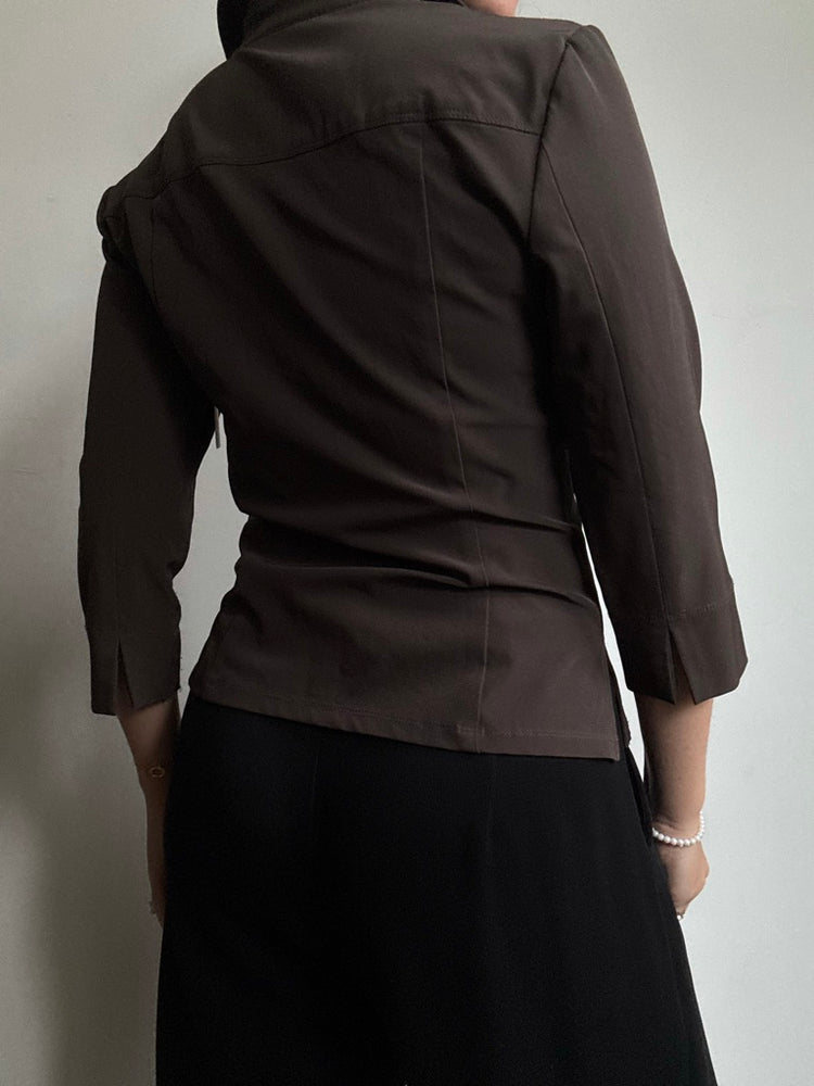 Vintage Brown Guess Collection Velcro Quarter Sleeve Top Size Medium