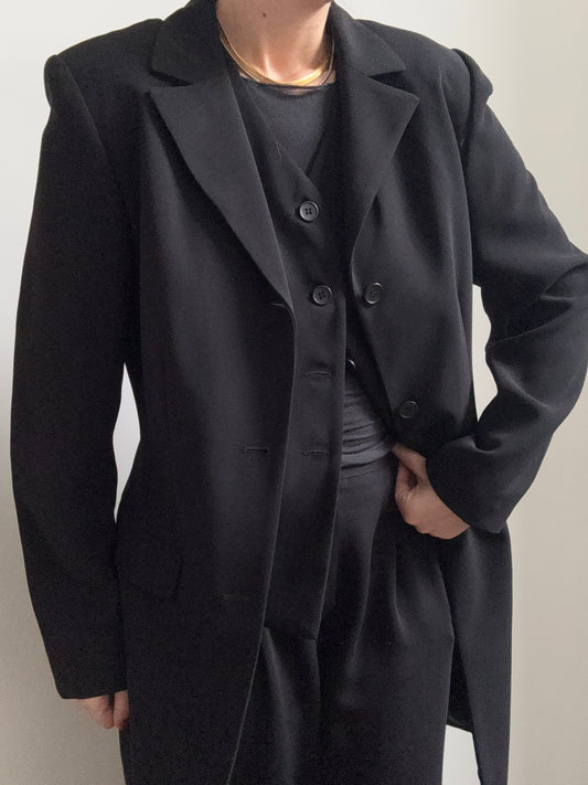 Vintage Black Waist Coat and Coat Set Size Large