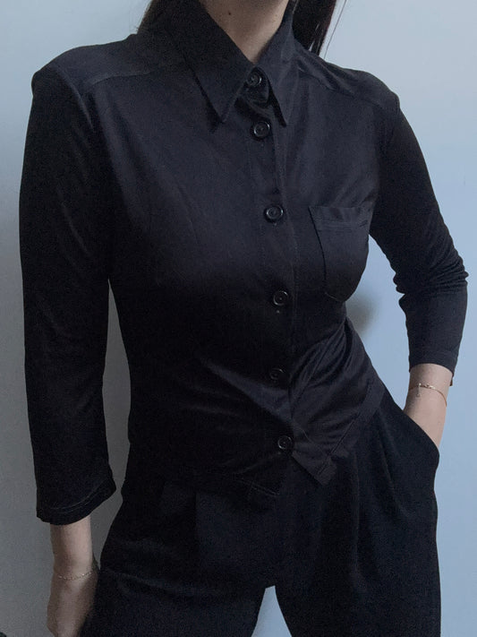 Vintage Black D&G Fitted Satin Blouse Size Small