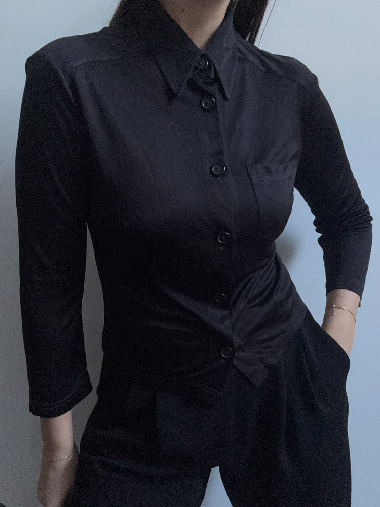 Vintage Black D&G Fitted Satin Blouse Size Small