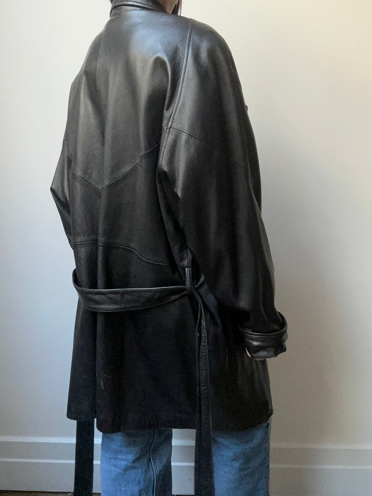 Vintage Black Leather Trench Size X-Large