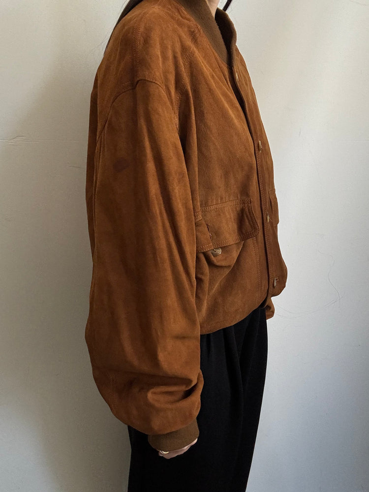 Vintage Dark Caramel Brown Suede Button Up Jacket Size Medium