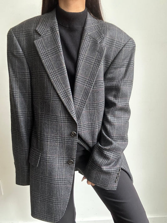 Vintage Ralph Lauren Grey Plaid Blazer Size Large