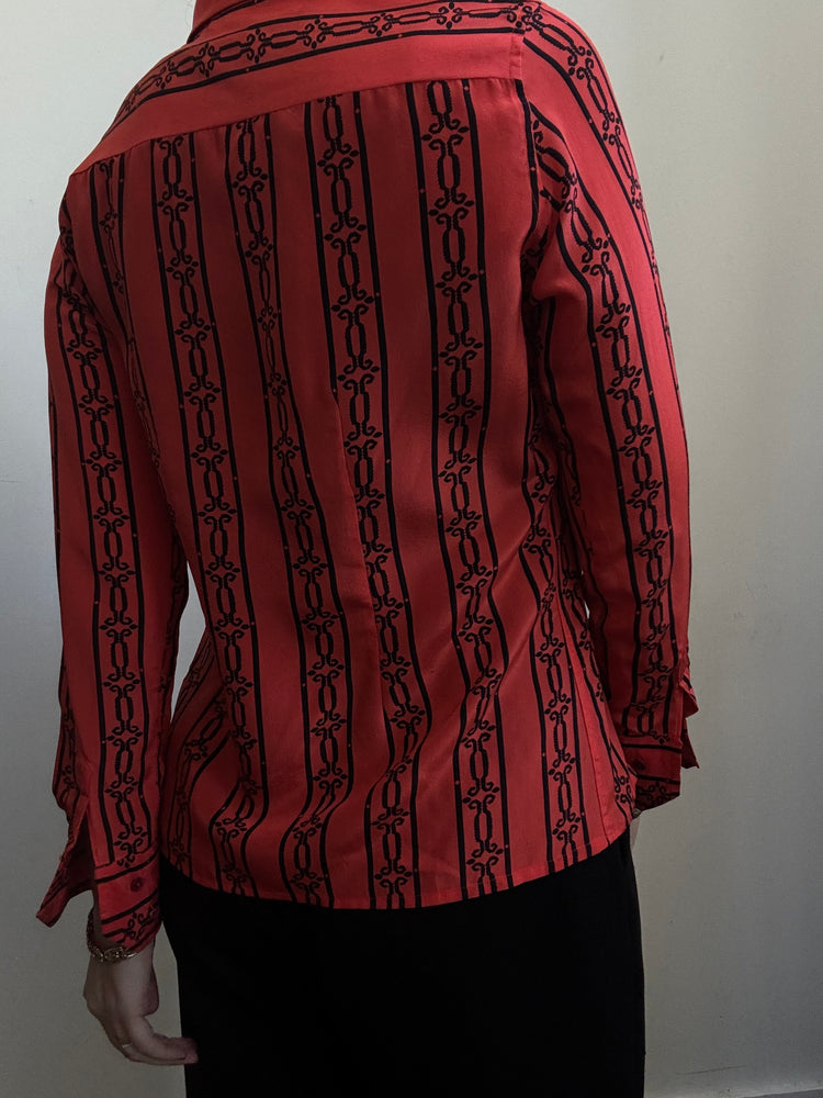 Vintage Celine Silk Red and Black Printed Button Up Size S