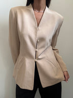Vintage Tan Silk Collarless Blazer Size Large