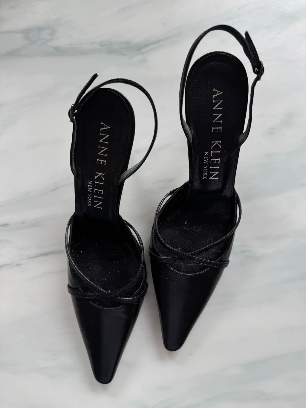Vintage Black Leather Slingback Pointed Toe Heel Size 9