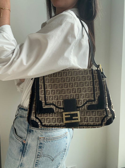 Vintage Fendi Beige Signature Zucca Canvas Handbag