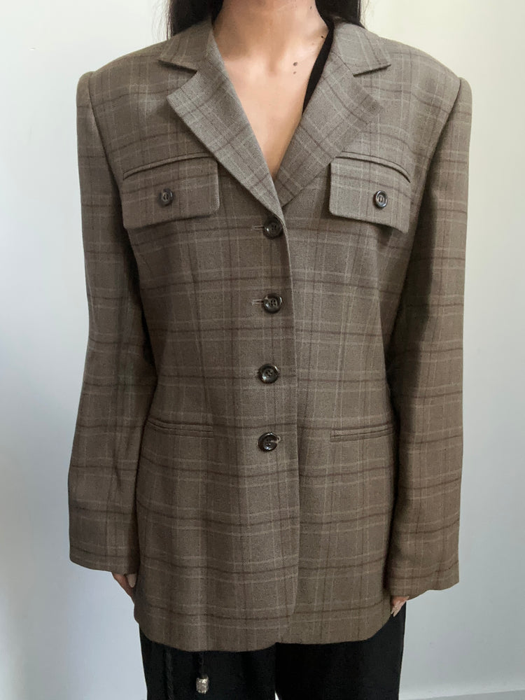 Vintage Brown Toned Plaid Blazer Size Large