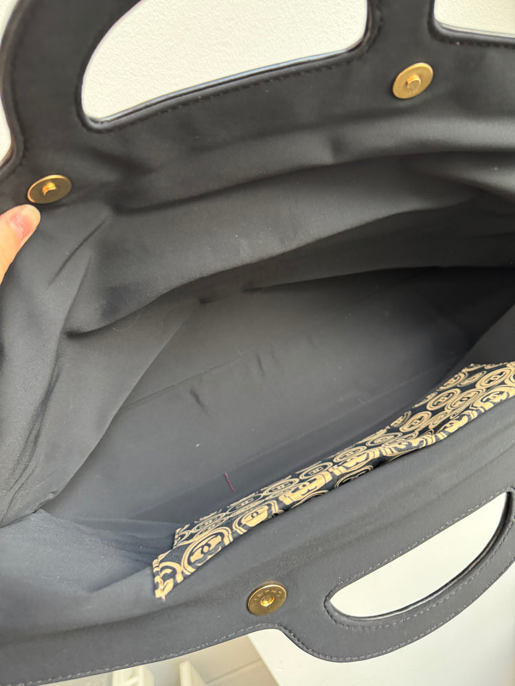 Chanel Beige + Black Coin Top Handle Bag