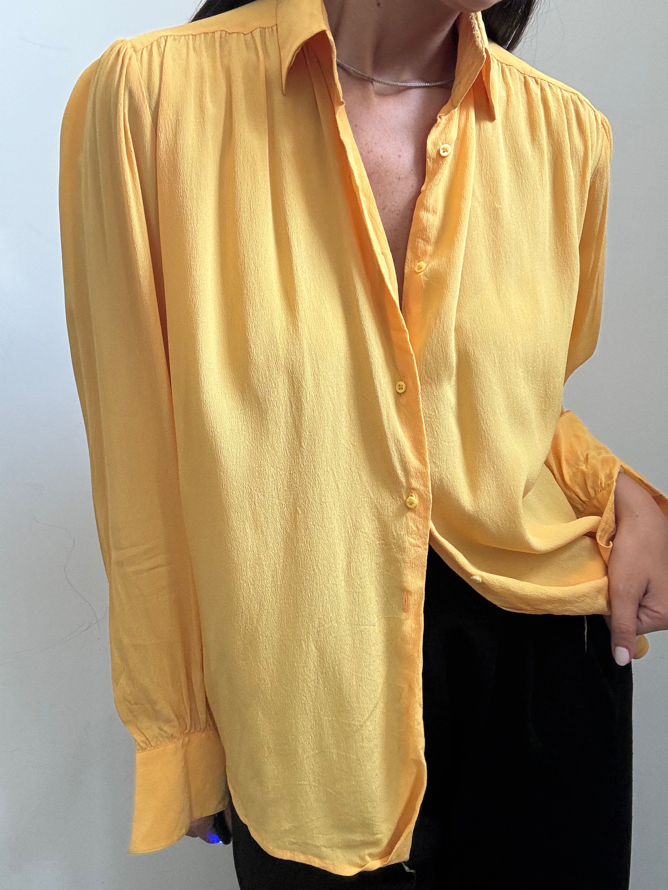 Vintage Yellow Umberto Silk Blend Button-Up Blouse Size Large