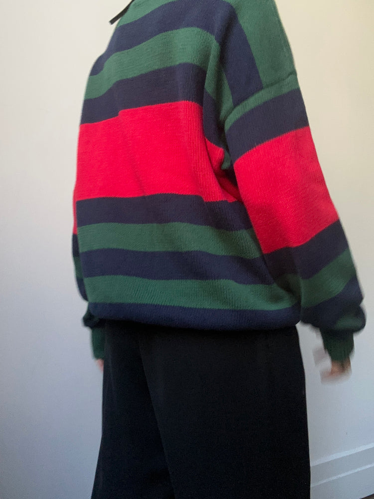 Vintage Golf Patch Striped Pullover Sweater Size M