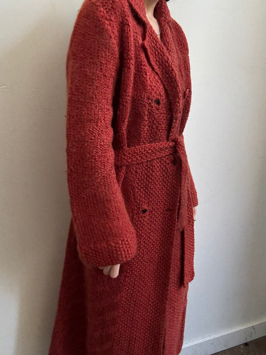 Vintage Rust Double Breasted Belted Long Cardigan Size Medium