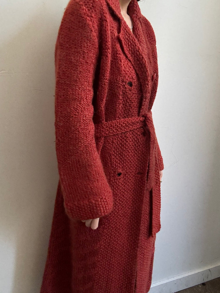 Vintage Rust Double Breasted Belted Long Cardigan Size Medium