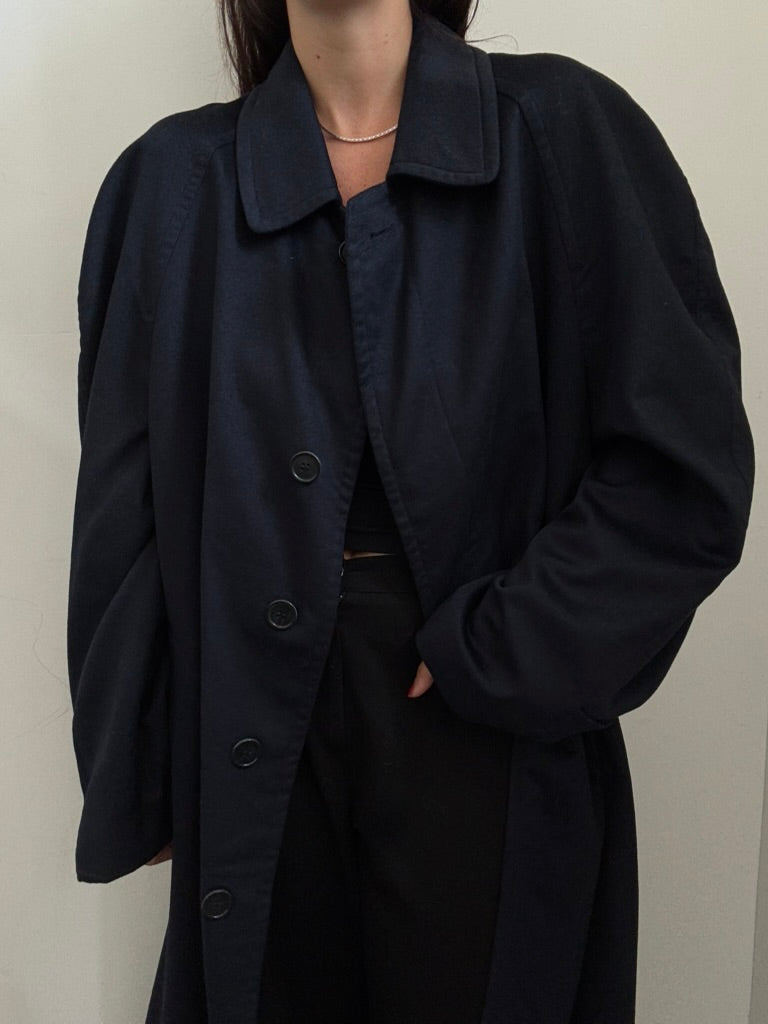 Vintage Armani Navy Cashmere Trench Coat Size XL