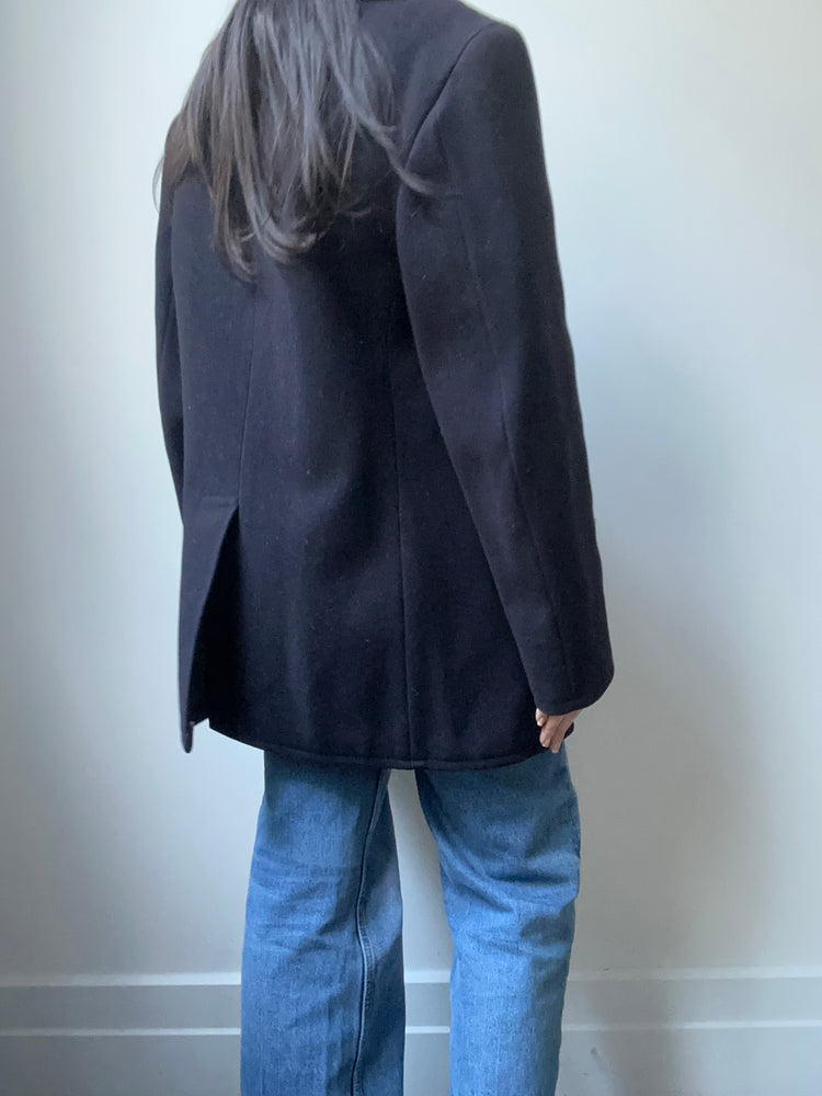 Vintage Navy Peacoat Fitted Wool Coat Size S