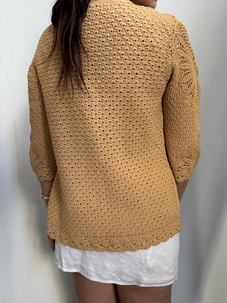 Vintage Tan Crochet Cardigan Size Medium