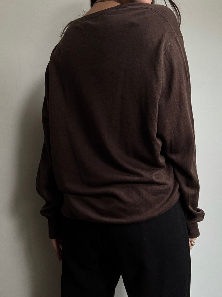 Vintage Brown Silk & Linen V-Neck Sweater Size XL