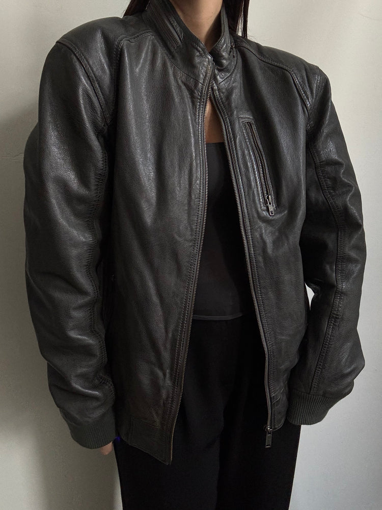 Vintage Dark Grey Leather Jacket Size Large