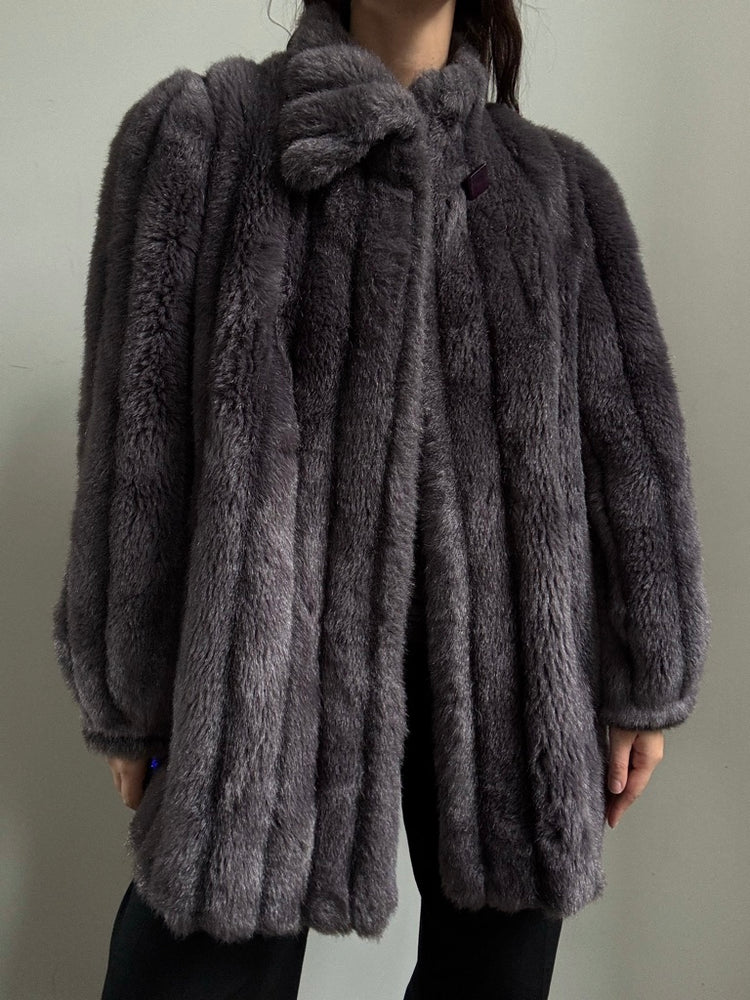 Vintage Gray Faux Fur Jacket Size Medium