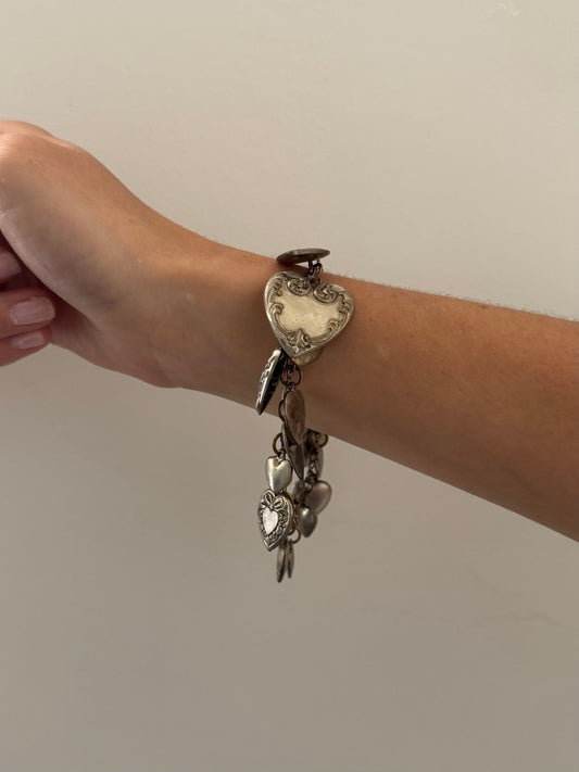 Vintage Sterling Silver Heart Charm Bracelet