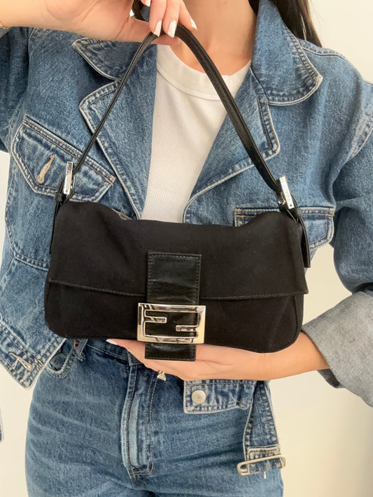 Fendi Black Neoprene Baguette Bag