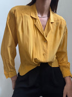 Vintage Mustard Yellow Silky Button Up Blouse Size Small