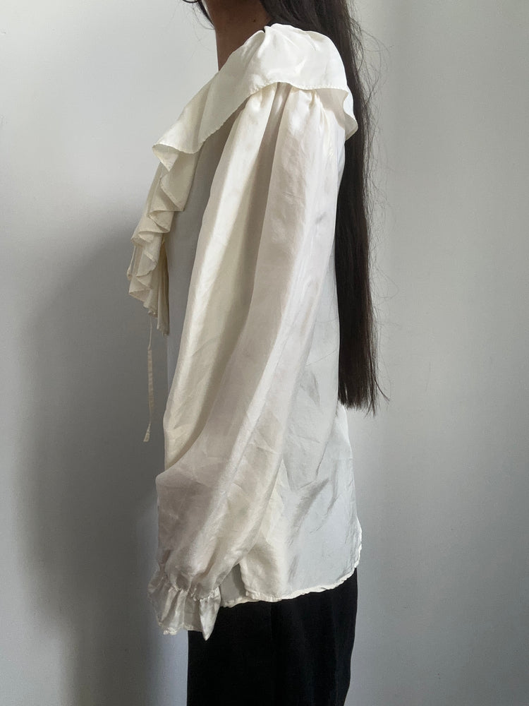 Vintage Cream Ruffle-Front Blouse Size Small