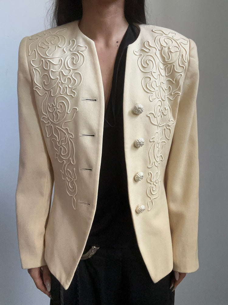 Vintage Cream Embroidered Blazer Size Small