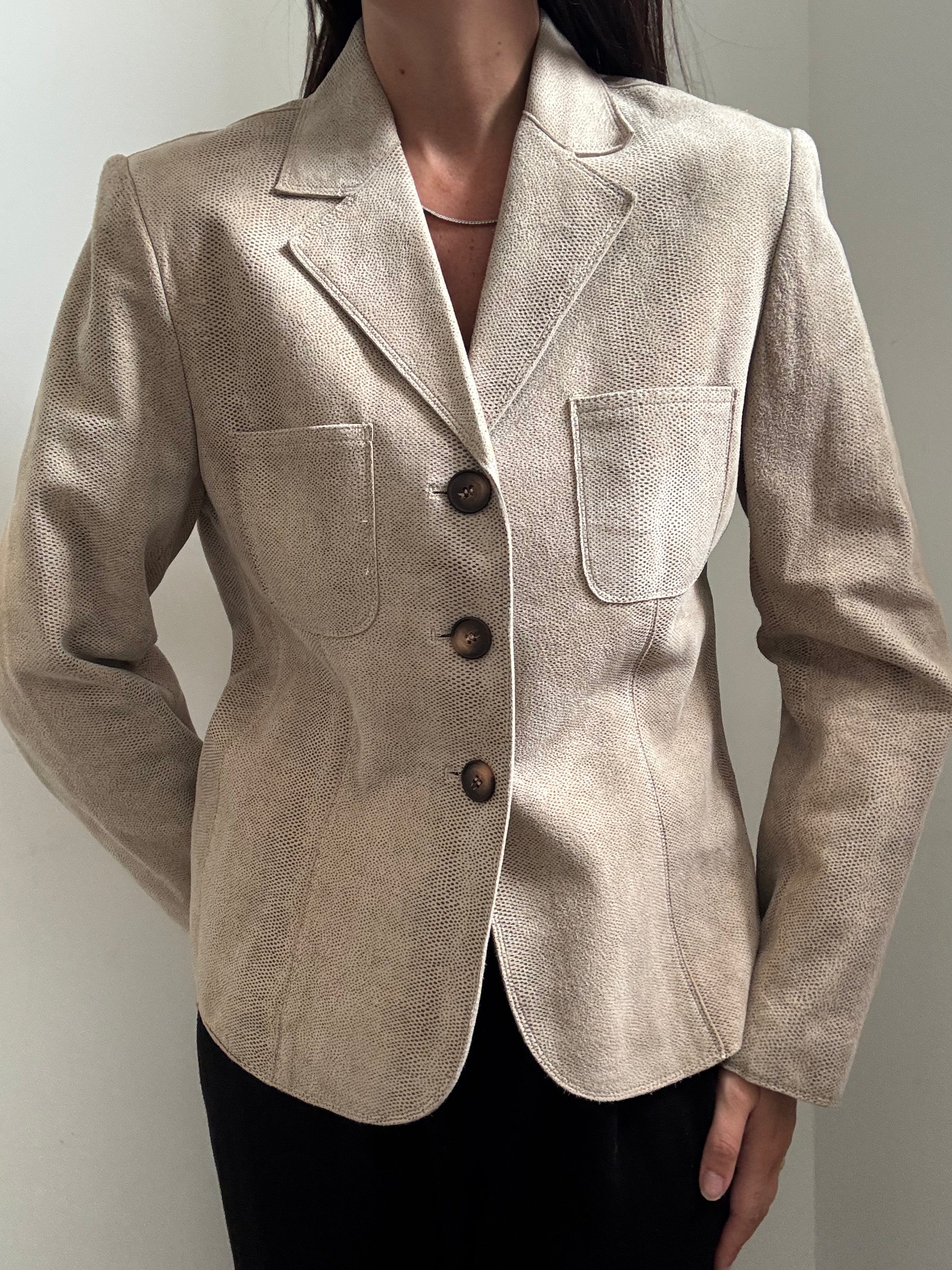Vintage Suede Beige Printed Jacket Size Small