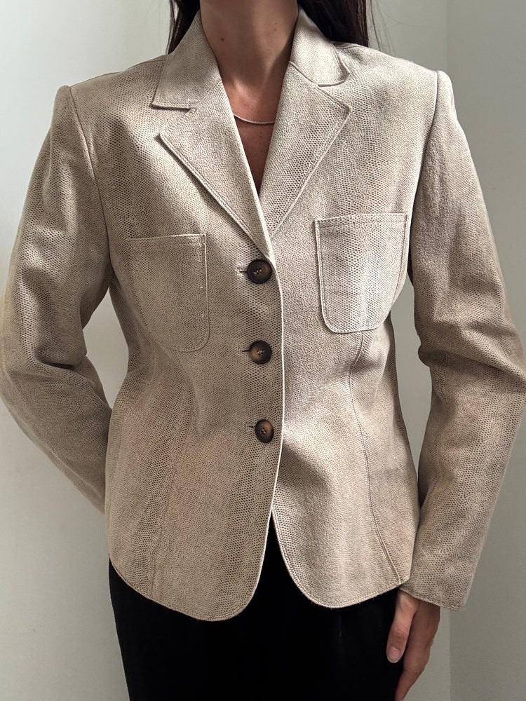 Vintage Suede Beige Printed Jacket Size Small
